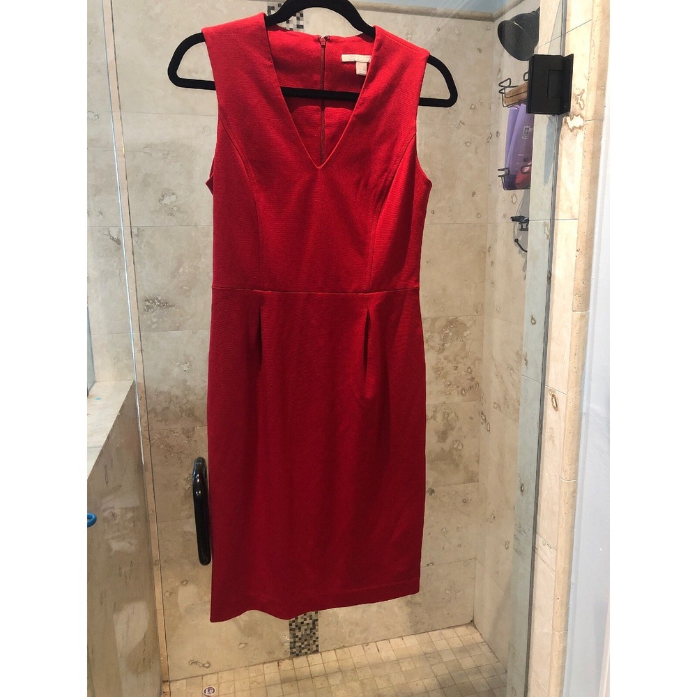 Banana Republic Womens Red Sleeveless V-Neck Sheath Dress Size 2 Classic Casual